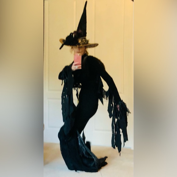 Artisan black pumpkin patch Witch hat Orange sparkles 18" high One of - Picture 13 of 15